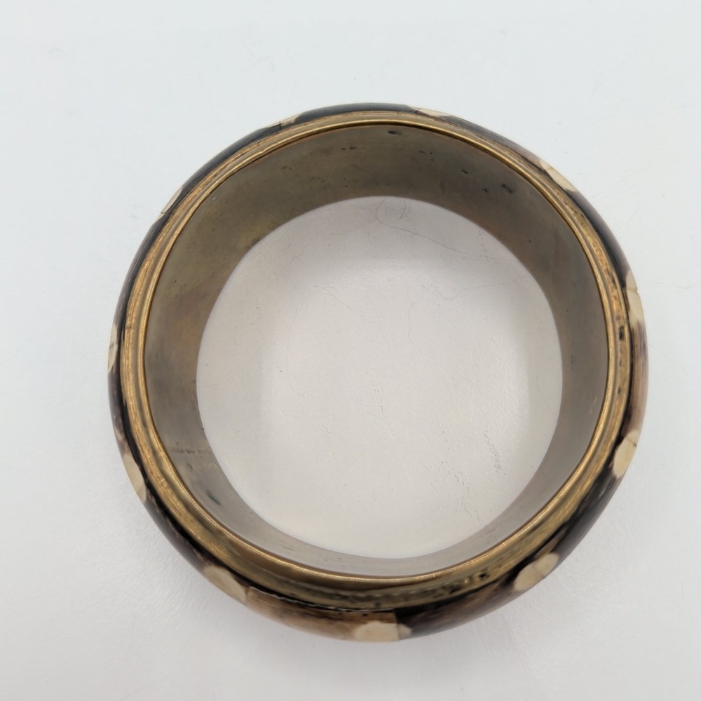 Vintage Brass Bangle Bracelet Inlaid‎ Batik Bone Polka Dot Boho Ethnic 7.5 - Picture 10 of 10